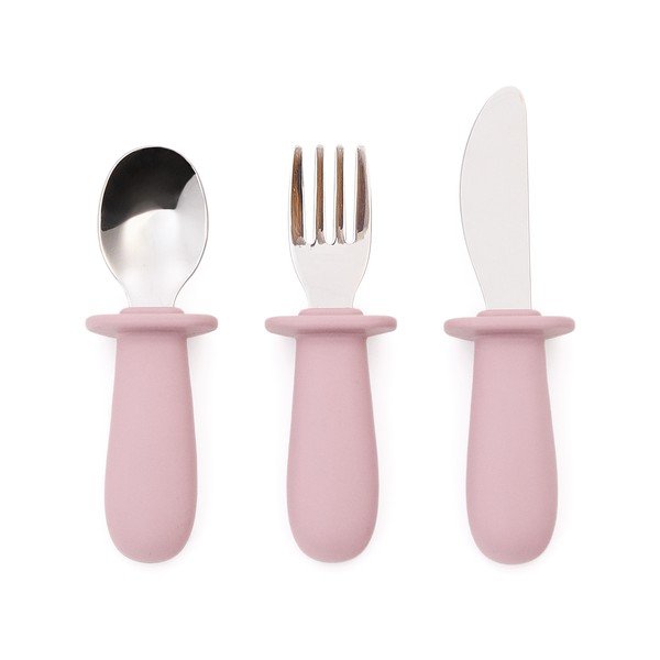 Rožinės spalvos plastikiniai/iš silikono vaikiški stalo įrankiai 3 vnt. Lili – Kave Home