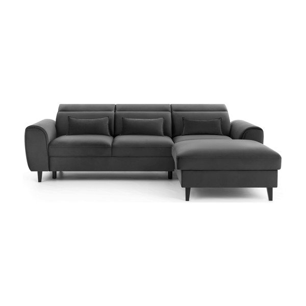 Tamsiai pilkos spalvos iš velveto sulankstoma/su sandėliavimo vieta kampinė sofa (su dešiniuoju kampu/su gultu) Foble – ELTAP