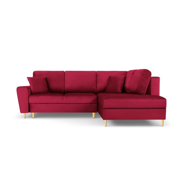 Raudonos spalvos iš velveto sulankstoma/su sandėliavimo vieta kampinė sofa (su dešiniuoju kampu/„L“ formos) Kyoto – Cosmopolitan Design