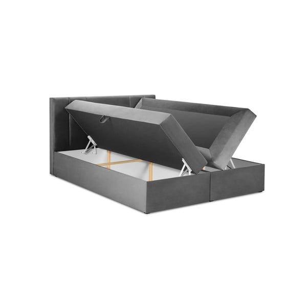 Šviesiai pilkos spalvos aksominė dvigulė lova Mazzini Beds Afra, 200 x 200 cm-image-3