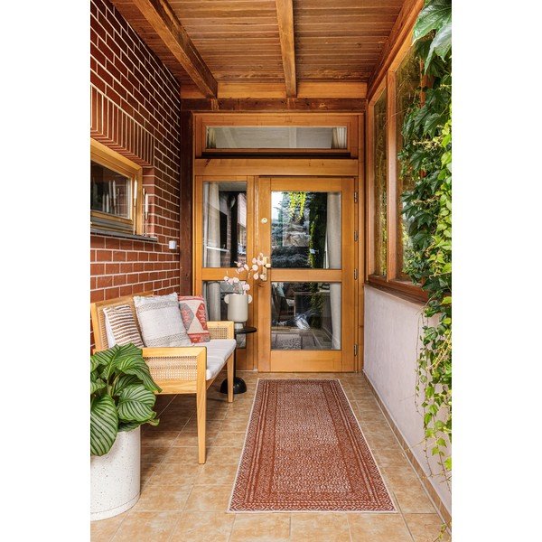 Oranžinės ir baltos spalvos dvipusis lauko kilimas Ragami Berlin, 80 x 250 cm-image-1