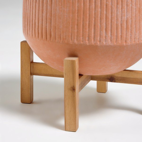 Terakotos spalvos vazonas ant medinio pagrindo Kave Home Denpasar, ⌀ 33 cm-image-1
