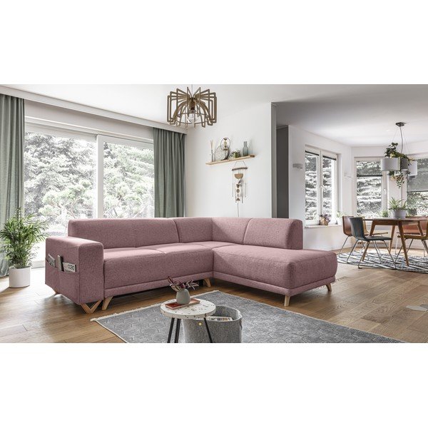 Rožinės spalvos sulankstoma/su sandėliavimo vieta kampinė sofa (su dešiniuoju kampu/„L“ formos) Classy Sophie – Miuform-image-3