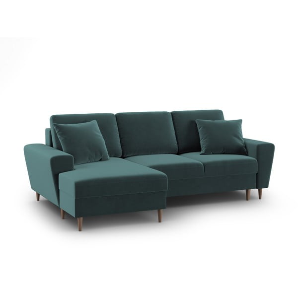 Smaragdinės spalvos iš velveto sulankstoma/su sandėliavimo vieta kampinė sofa (su kairiuoju kampu/su gultu) Kyoto – Cosmopolitan Design-image-1