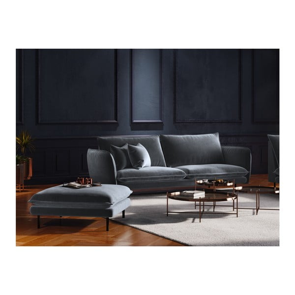 Cosmopolitan Design Vienna pilko aksomo otomanas, 100 x 80 cm-image-4