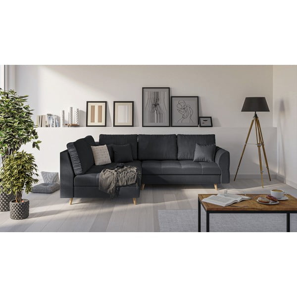 Tamsiai pilka kampinė sofa (kairysis kampas) Ariella - Ropez-image-1