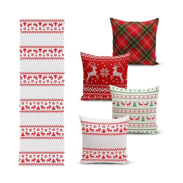 4 kalėdinių pagalvių užvalkalų ir staltiesės rinkinys Minimalist Cushion Covers Nordic Knit