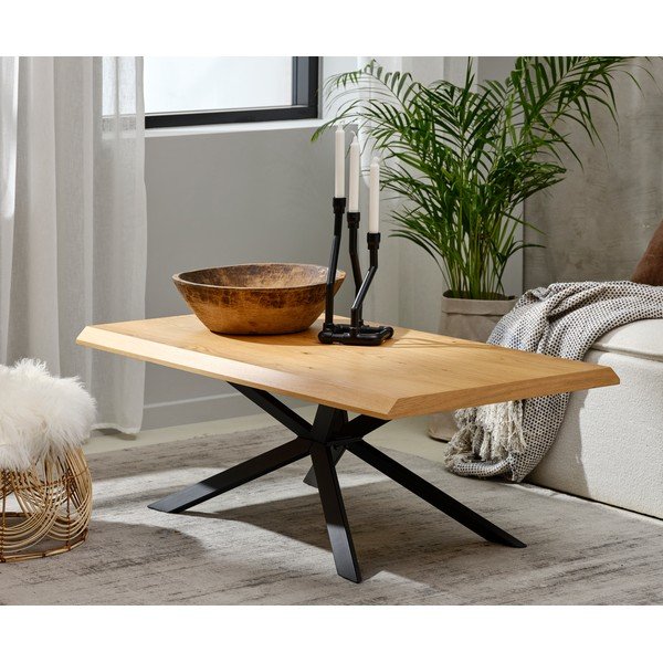 Kavos staliukas natūralios spalvos su ąžuolo dekoro stalviršiu 68x130 cm Arno – Unique Furniture-image-1