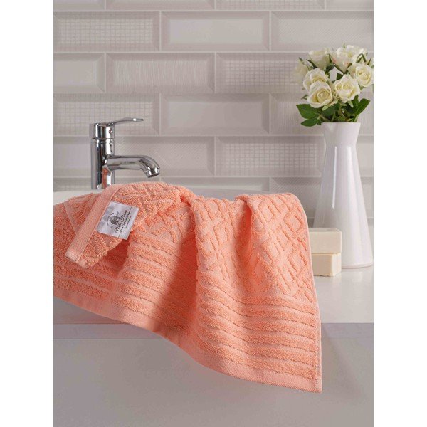 Iš frote audinio iš medvilnės vonios rankšluosčių rinkiniai oranžinės spalvos 2 vnt. Diamond – Mila Home-image-2