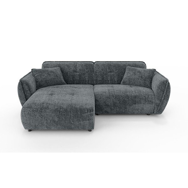 Tamsiai pilkos spalvos kampinė sofa iš šenilinio audinio (su kairiuoju kampu/su gultu) Nelia – Ropez