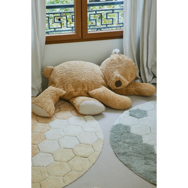 Skalbiamas/rankų darbo iš medvilnės apvalios formos kilimas ochros spalvos ø 140 cm Honeycomb Golden – Lorena Canals-image-1