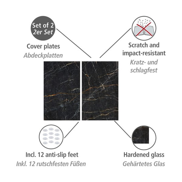 Viryklės dangčiai iš grūdinto stiklo, 2 vnt., 52x30 cm Marble - Allstar-image-2