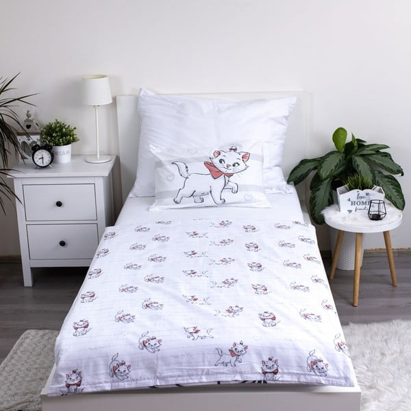 Baltos spalvos iš medvilnės vaikiška patalynė vaikiškai lovai 100x135 cm Marie Cat "Bow" – Jerry Fabrics-image-2