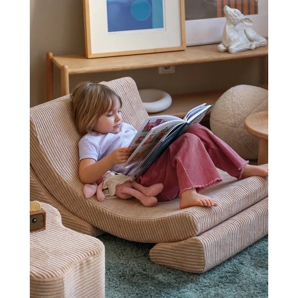Šviesiai rudos spalvos iš kordinio velveto vaikiškas krėslas Moon – Wigiwama-image-1