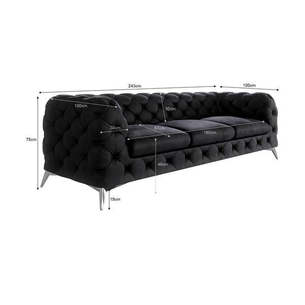 Juodos spalvos iš velveto sofa 243 cm Chelsea – Ropez-image-3