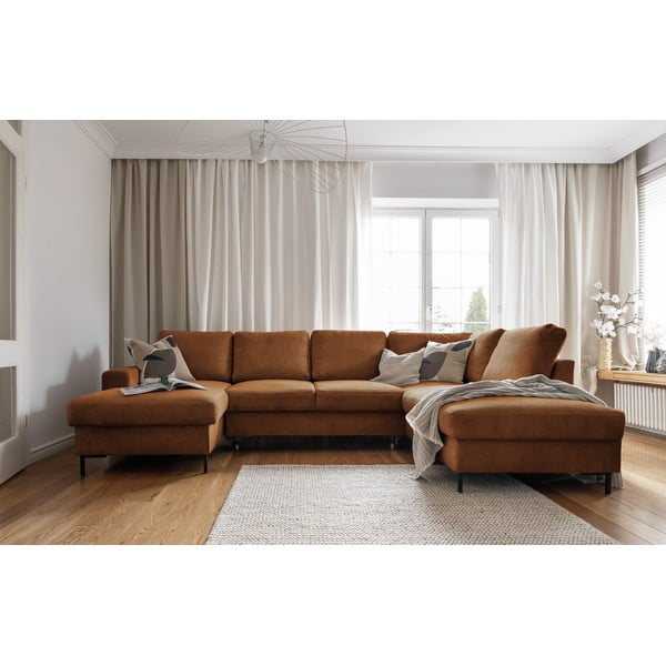 Iš kordinio velveto sulankstoma kampinė sofa oranžinės spalvos/rudos spalvos (su dešiniuoju kampu) Lofty Lilly – Miuform-image-4