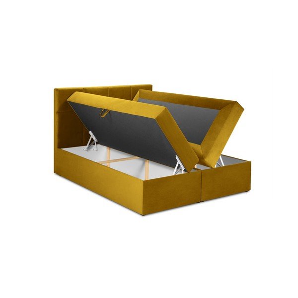 Geltonos spalvos aksominė dvigulė lova Mazzini Beds Mimicry, 180 x 200 cm-image-4