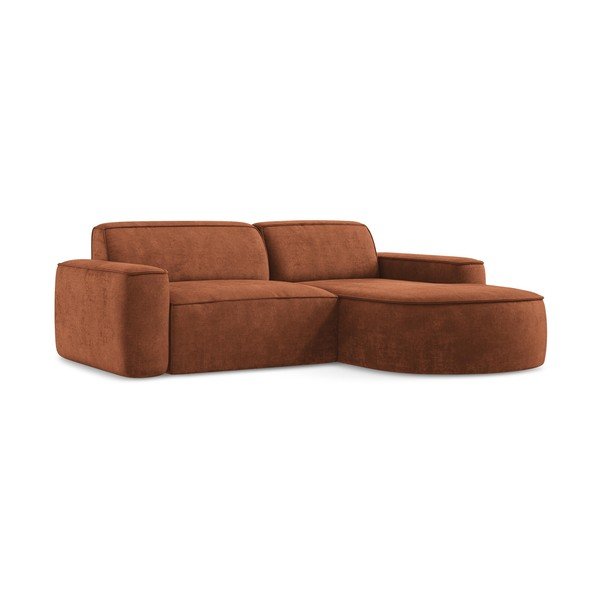 Terakotos spalvos iš šenilinio audinio kampinė sofa (su dešiniuoju kampu/su gultu) Omao – Makamii-image-3