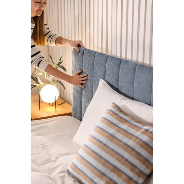 Mėlynos spalvos dvigulė lova audiniu dengta su sandėliavimo vieta su grotelėmis 160x200 cm Myra Slim Line – Bonami Selection-image-3