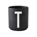 Juodas porcelianinis puodelis Design Letters Alphabet T, 250 ml