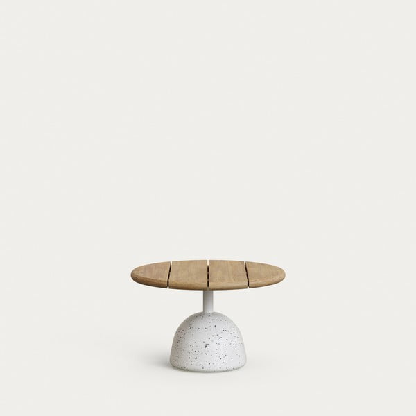 Apvalios formos kavos staliukas baltos spalvos/natūralios spalvos su akacijos stalviršiu ø 55 cm Saura – Kave Home