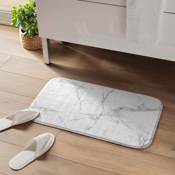 Baltos spalvos/pilkos spalvos iš tekstilės vonios kilimėlis 45x75 cm Marbre – douceur d'intérieur-image-1