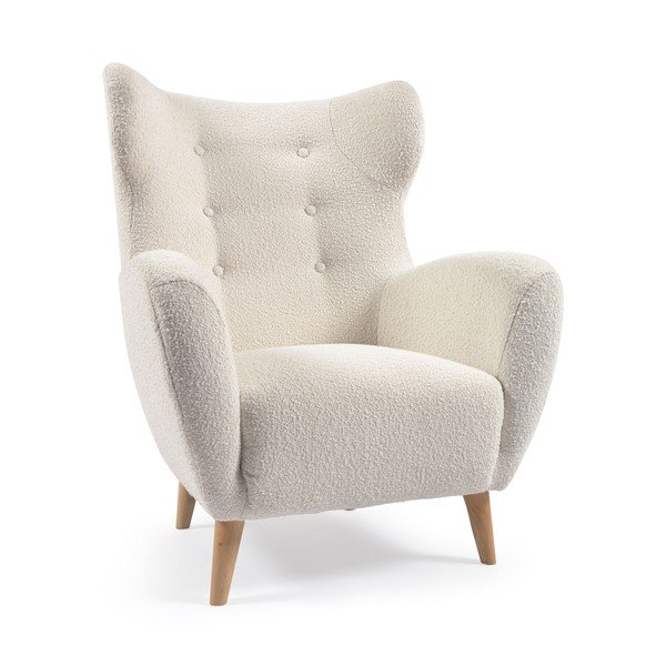 Baltos spalvos krėslas iš boucle Patio – Kave Home