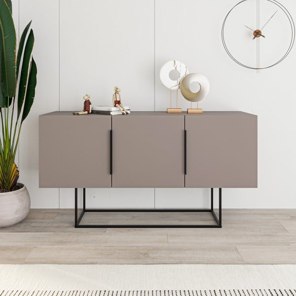 Žema šoninė spintelė pilkos spalvos/smėlio spalvos 150x80 cm Titan – Marckeric-image-1