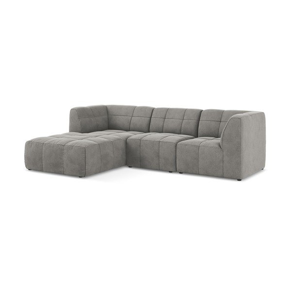Pilkos spalvos kampinė sofa iš velveto (su kairiuoju kampu/su gultu) Aloha – Makamii-image-2