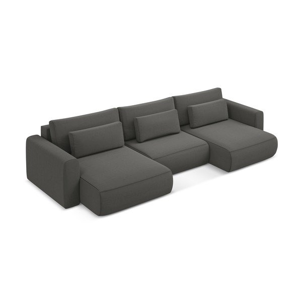 Tamsiai pilkos spalvos iš velveto sulankstoma/su sandėliavimo vieta kampinė sofa („U“ formos) Kapua – Makamii-image-4
