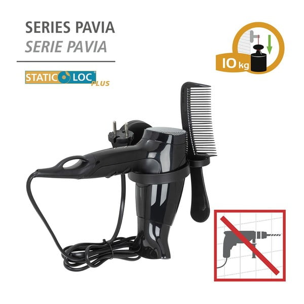 Juodas sieninis laikiklis plaukų džiovintuvui Wenko Static-Loc® Pavia-image-3