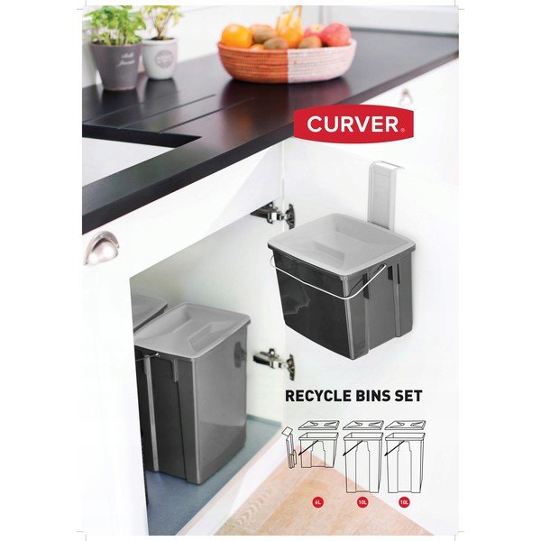 Juodos spalvos iš plastiko šiukšliadėžės 3 vnt. 2x10+6 l rūšiavimui Biobox – Curver-image-1