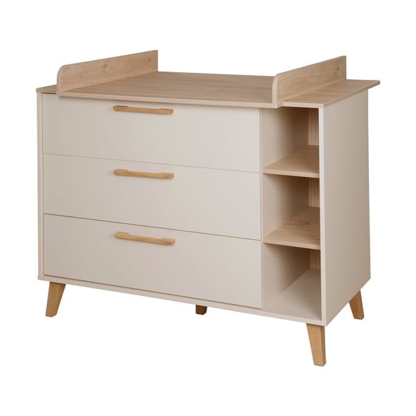 Kreminės spalvos/natūralios spalvos su vystymo stalu vaikiška šoninė spintelė iš ąžuolo 117x103x78 cm Jil – Roba-image-2