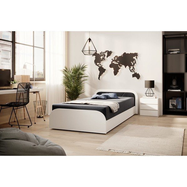 Baltos spalvos/tamsiai pilkos spalvos viengulė lova dengta audiniu/iš medžio drožlių plokštės su sandėliavimo vieta su čiužiniu  80x190 cm Parys – ELTAP-image-3