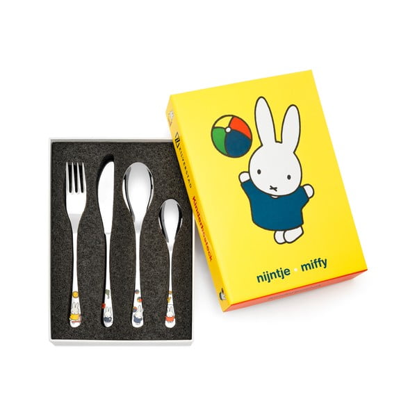 Vaikiški stalo įrankiai sidabrinės spalvos iš nerūdijančio plieno 4 vnt. Miffy – Zilverstad