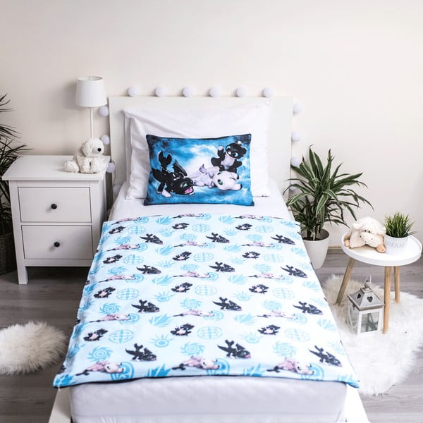 Mėlynos spalvos iš medvilnės vaikiška patalynė vaikiškai lovai 100x135 cm How to Train Your Dragon "Babies" – Jerry Fabrics-image-2