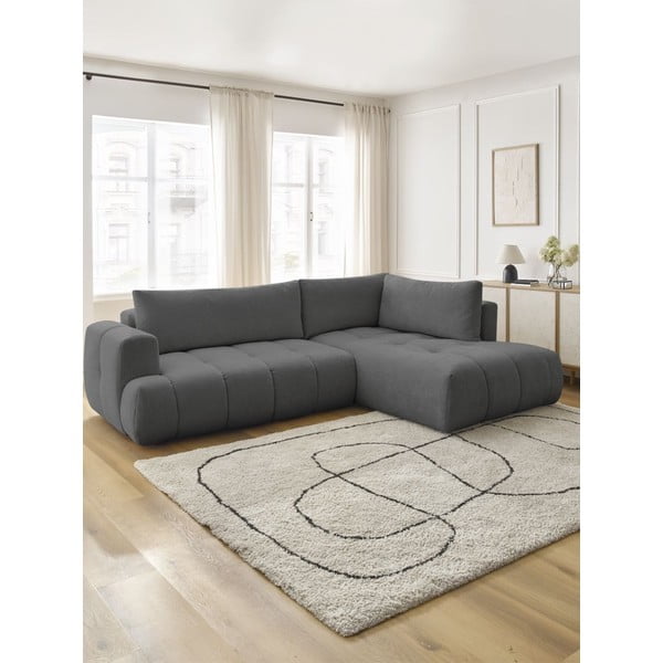 Tamsiai pilkos spalvos sulankstoma/su sandėliavimo vieta kampinė sofa (su dešiniuoju kampu/„L“ formos) Fuji – Bobochic Paris-image-1