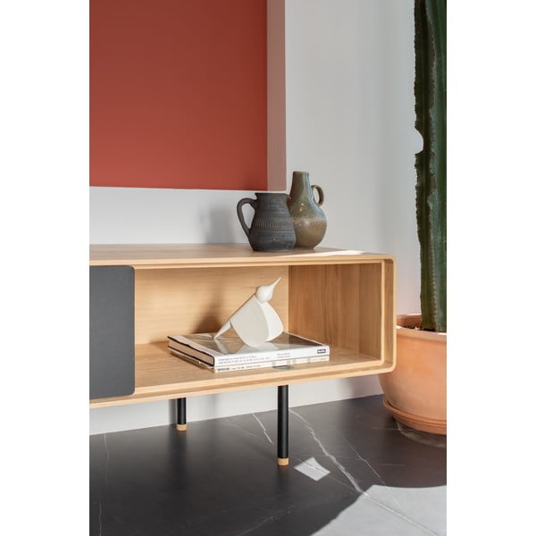 Iš ąžuolo masyvo TV spintelė juodos spalvos/natūralios spalvos 200x48 cm Fina – Gazzda-image-4