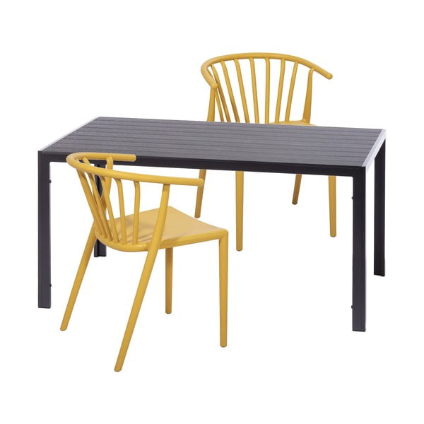 2 geltonų valgomojo kėdžių Capri ir juodo Viking stalo komplektas - Bonami Essentials