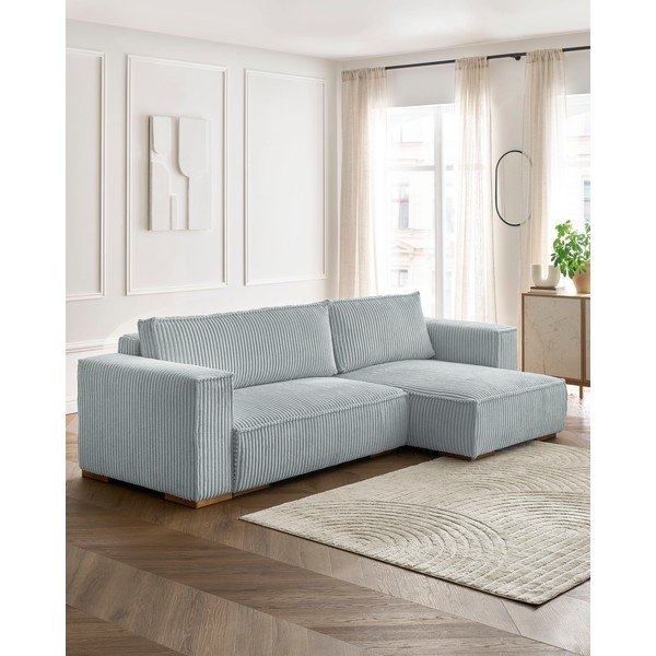 Šviesiai pilkos spalvos iš kordinio velveto sulankstoma/su sandėliavimo vieta kampinė sofa Chelsea – Bobochic Paris-image-1