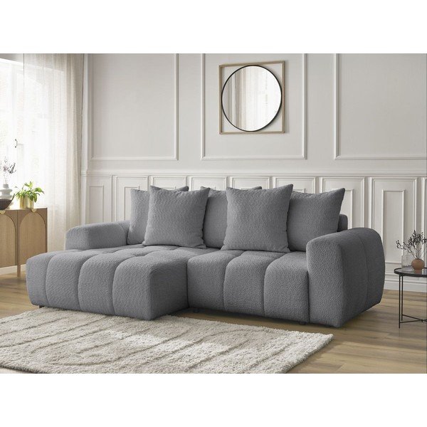Pilkos spalvos sulankstoma/su sandėliavimo vieta kampinė sofa iš boucle (su kairiuoju kampu/su gultu) Roxelane – Bobochic Paris-image-3