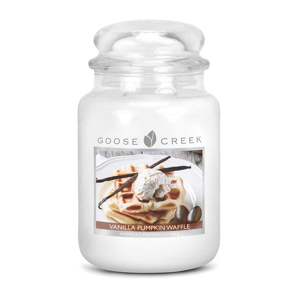 Kvapnioji žvakė stikliniame indelyje "Goose Creek Vanilinis moliūgų vaflis", 150 valandų degimo trukmė