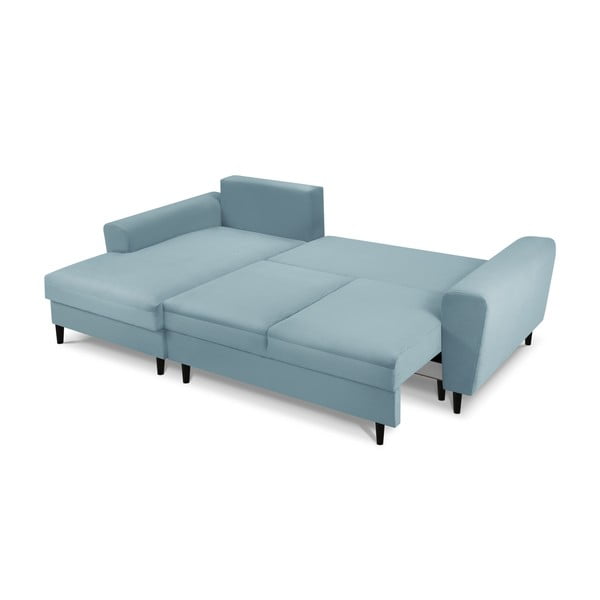 Šviesiai mėlynos spalvos iš kordinio velveto sulankstoma/su sandėliavimo vieta kampinė sofa (su kairiuoju kampu/su gultu) Kyoto – Cosmopolitan Design-image-2