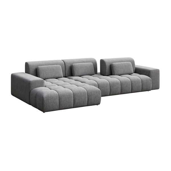 Pilkos spalvos iš šenilinio audinio kampinė sofa (su kairiuoju kampu/su gultu) Chevi – Ghado-image-3