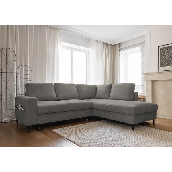 Iš kordinio velveto sulankstoma kampinė sofa pilkos spalvos (su dešiniuoju kampu) Lofty Lilly – Miuform-image-3