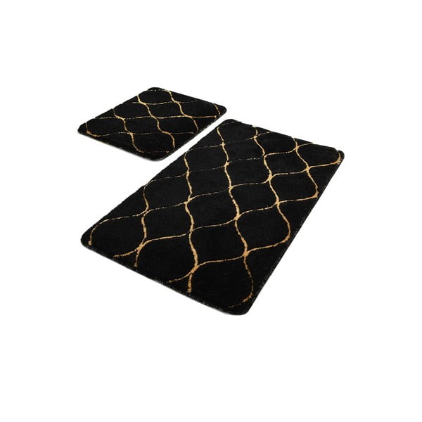 2 juodų stačiakampių vonios kilimėlių rinkinys Foutastic Gold Wave