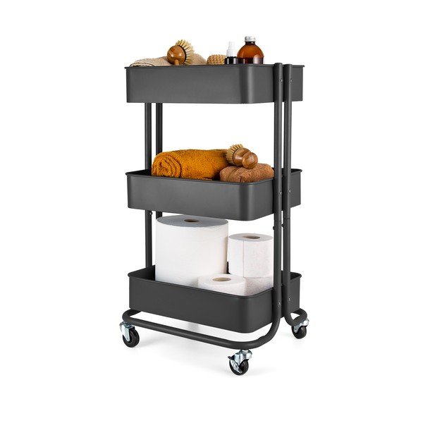 Iš metalo lentyna ant ratukų juodos spalvos 43x35 cm Grena – Compactor-image-3