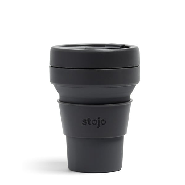Juodas kelioninis puodelis Stojo Pocket Cup Carbon, 355 ml