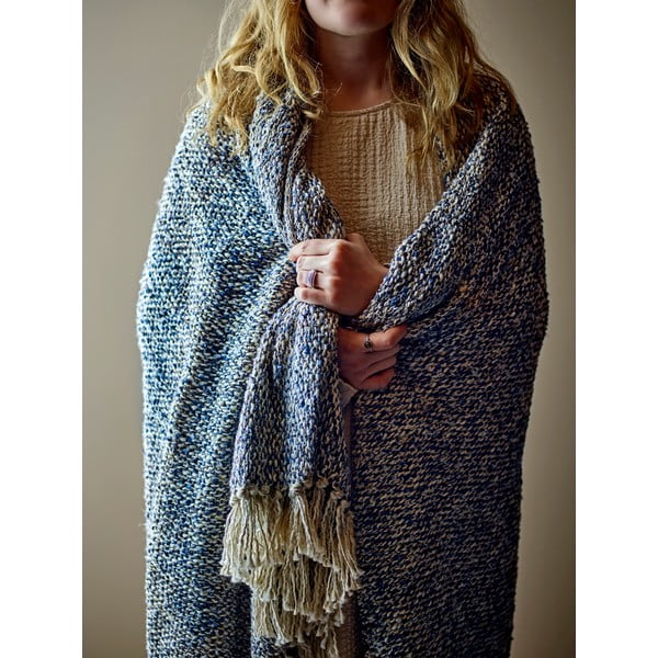 Pilkai mėlynos spalvos iš lino mišinio antklodė ir pledas 130x160 cm Ocean – Bloomingville-image-1