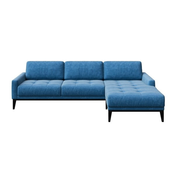 Mėlyna kampinė sofa su medinėmis kojomis MESONICA Musso Tufted, kairysis kampas